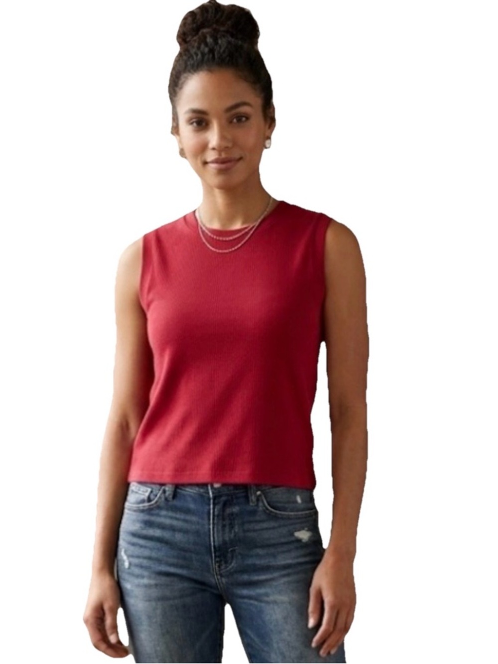 Daydreamer Women’s Red Cotton Cropped Tank Top Size Small